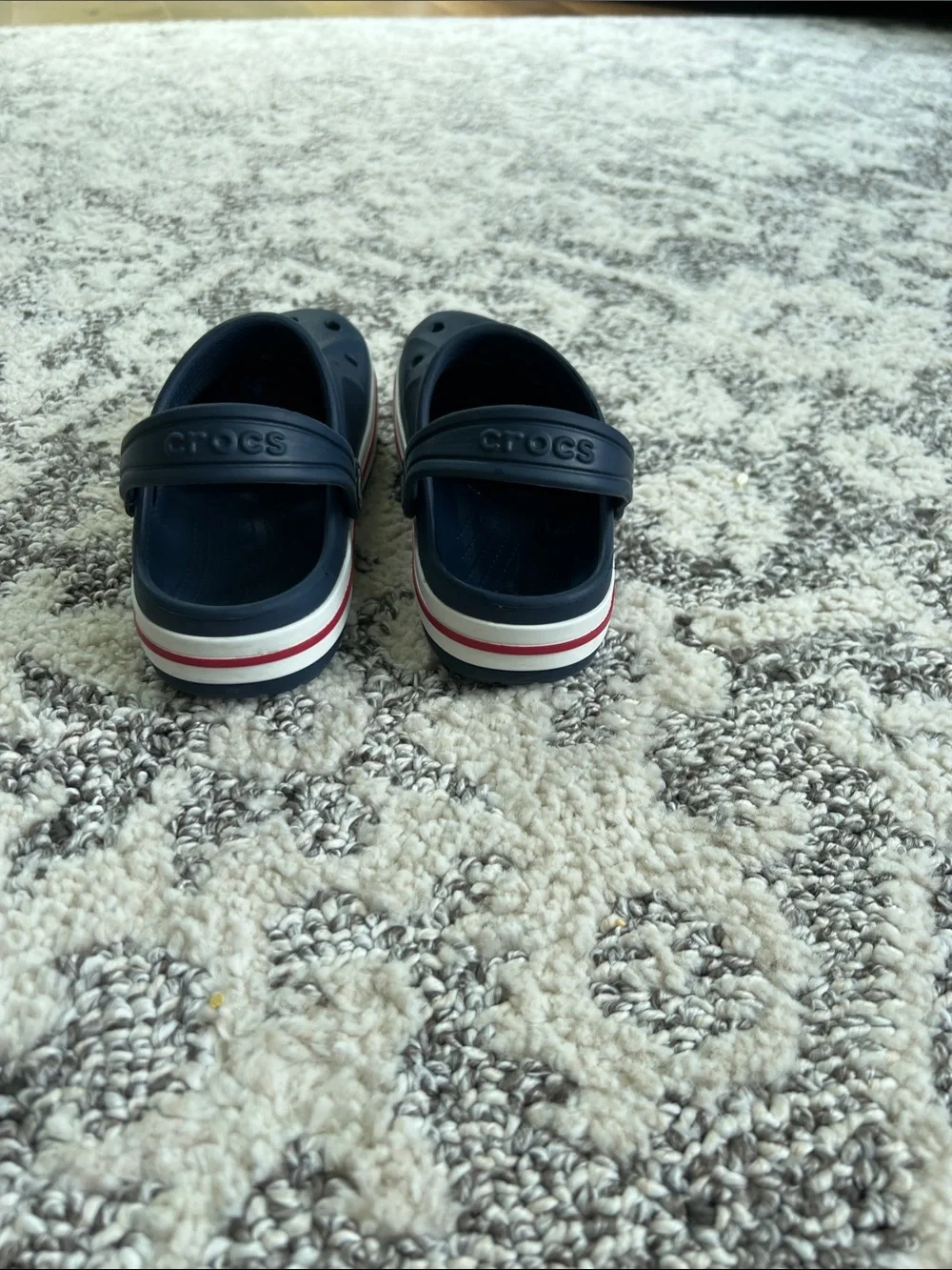 CROCS Kids Navy Clogs with Red & White Trim